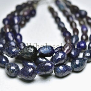 Sapphire Teardrops Bead Sapphire Facettierte Tropfen Briolette Sapphire Bead Strang Natürlicher Edelstein Großhandel Perlen 6,5 Zoll Strang N1216
