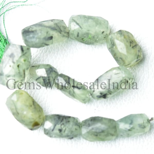 Tourmalinated Prehnite Faceted Big Nuggets  Prehnite Nugget Bead  Prehnite Bead Strand 8 Inches Strand 14mm to 22mm Natural Gemstone N1804