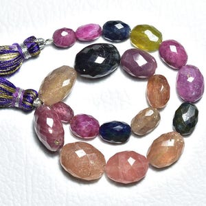 Colar de contas de pepitas de safira e rubi, com 23 cm de comprimento, pedras preciosas naturais de 6x8 a 10x13 mm (N261).
