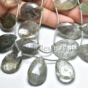 Extra Giant Black Rutile Quartz Faceted Pear Briolette  Black Rutile Pear Bead  Black Rutile Bead 7 Inches Strand  Natural Gemstone -N971