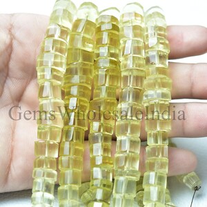 Lemon Quartz Faceted Flat Heishi Beads  Lemon Quartz Step Cut Beads  Lemon Quartz Beads Natural Gemstone 10 Inches Strand 7mm to 12mm N1526