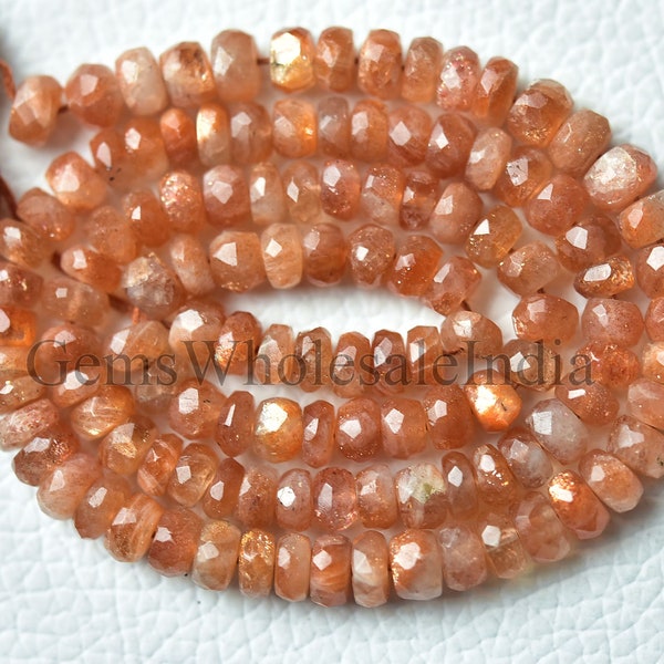 Sunstone Faceted Rondelle Sunstone Faceted Beads  Sunstone Bead Strand Natural Gemstone  14 Inch Strand 4.5mm to 5.5mm Wholesale Bead  N1350