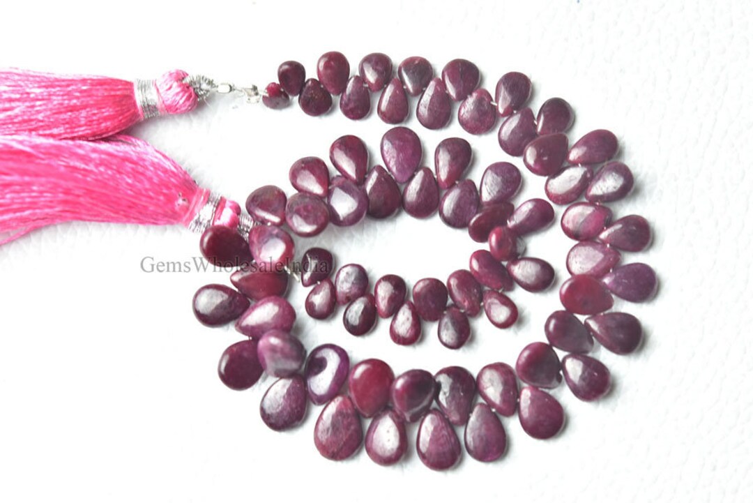 AAA Ruby Smooth Pear Briolette Pink Ruby Pear Briolette Ruby Beads ...