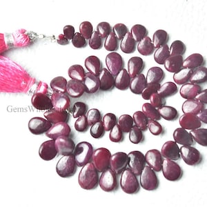 AAA Ruby smooth Pear Briolette Pink Ruby Pear Briolette  Ruby Beads Strand Natural Gemstone Beads 8 inches Strand 4x6mm to 6x9mm N1773