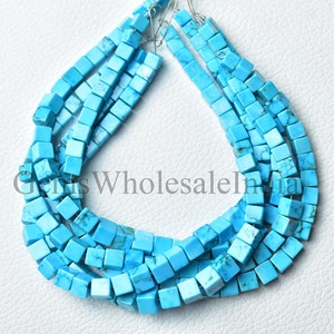Howlite Smooth Plain Cube Shape  Blue Howlite 3d Cube Beads  Howlite Bead 8 inch Strand 4mm to 6mm Natural Gemstone - N1264