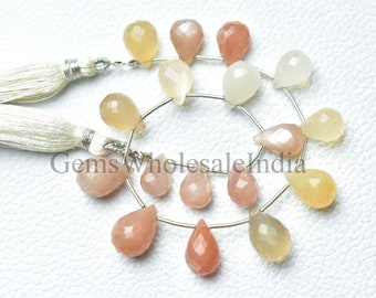 Multi Moonstone Teardrops Bead  Moonstone Faceted Drop Briolette  Moonstone Gemstone Beads Strand 7 Inches Strand 7x10mm to 9x13mm N1887