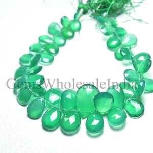 AAA+ Green Onyx Faceted Briolette Bead  Chalcedony Pear Briolette Bead  Green Onyx Pear Bead 7 Inches Strand  Natural Gemstone -N929