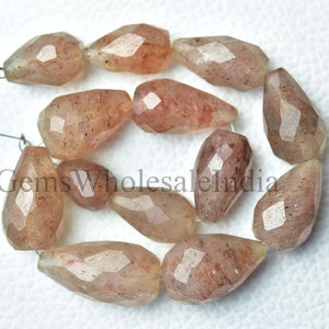 Strawberry Quartz Teardrops Bead  Strawberry Quartz Faceted Drop Briolette  Quartz Gemstone Beads 8 Inches Strand 9x13mm to 10x17mm N1514