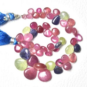 84 Cts Awesome Ruby and Sapphire Plain Heart Beads  Ruby Sapphire Smooth Heart Beads Strand  7 Inches Strand  Size  5mm to 10mm N2329