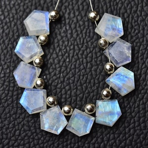 Unique Cut Blue Fire Rainbow Moonstone Faceted Fancy Flat Briolette, Rainbow Moonstone Diamond Shape Bead, 10Pcs 10x11mm N469