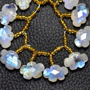 Blue Fire Rainbow Moonstone Faceted Cloud Shape Beads, Natural Rainbow Moonstone 1mm Straight Drilled Holes, Size 9x13mm N933