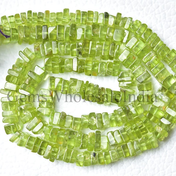 Cute Peridot Plain Smooth Heishi Square Shape Beads  Peridot Square Beads Strand  Natural Gemstone Beads 16 inches Strand 4.5mm to 5mm N1418