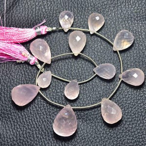 Pretty Rose Quartz Teardrop Briolette  Rose Quartz Faceted Tear Drop Briolette  Natural Gemstone  8 Inches Strand Size 9.5x13 - 12x19mm N392