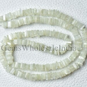 AAA White Moonstone Plain Smooth Heishi Square Beads  Moonstone Square Beads Strand  Natural Gemstone 16 inches Strand 4mm to 5.5mm N1609