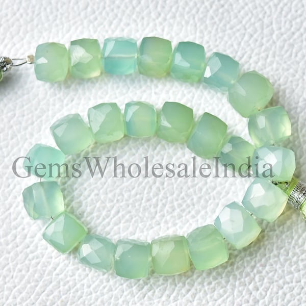 Chalcedony Faceted Cubes Briolettes   Chalcedony 3D Cube Beads  Chalcedony Beads Strand 7.5 Inch Strand 7.5mm to 9mm Natural Gemstone N2017