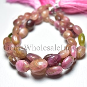 Rare BIG Afghani Pink Tourmaline Smooth Plain Oval Nuggets  Multi Tourmaline Oval Nugget Bead Strand Natural Gemstone 8 inches Strand N1113