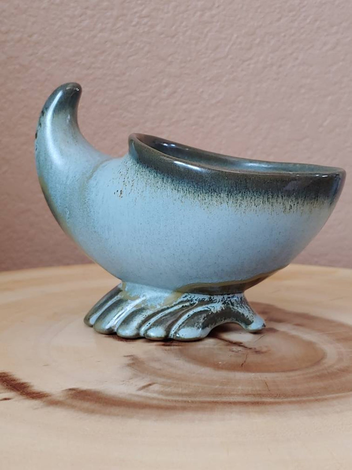 Horn of Plenty Frankoma Woodland Moss Blue Horn Vase Planter Etsy