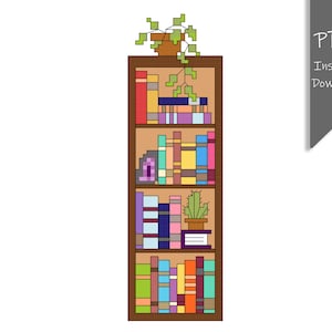 Books, Bookshelf, Library, Bookmark, Small Easy Cross Stitch Pattern DMC Chart Printable Print  PDF Instant Download