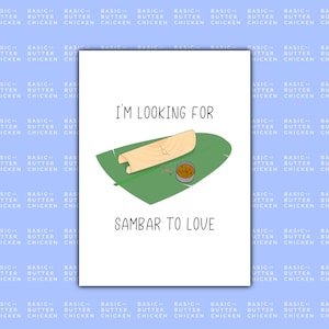 Linda Tarjeta Dosa Sambar / Desi Puns, Juegos de palabras de comida Desi, Tarjetas Desi, Arte indio, Merienda india, Desigift