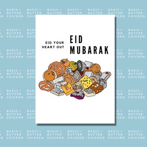 Eid met hart en ziel Eid Mubarak | Ramadan Mubarak Kareem Card, moslim wenskaarten, Eid Card Bundle, Mithai, Mishti, snoep, desserts