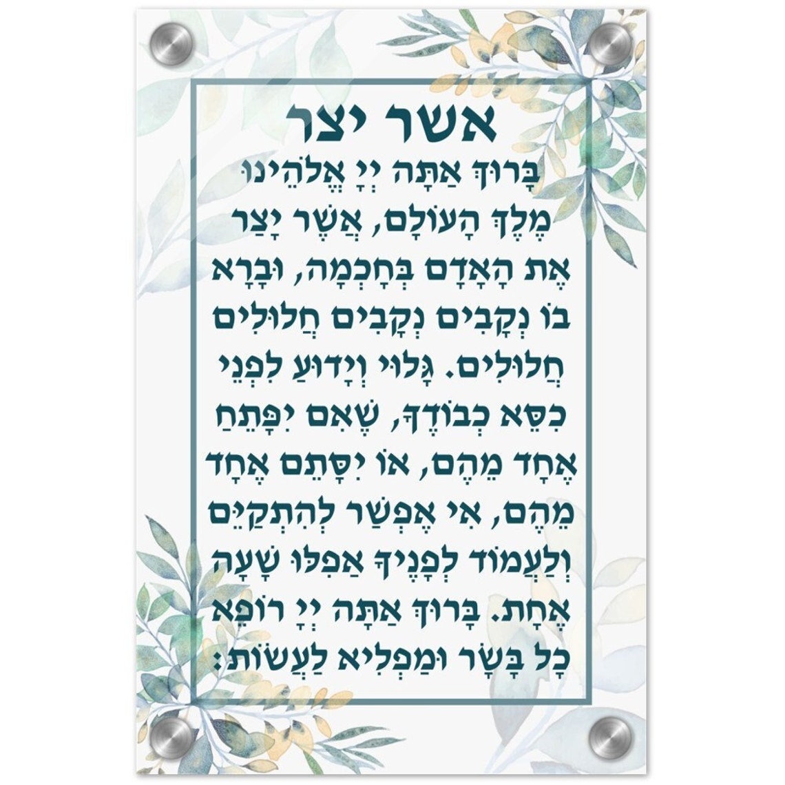Nusach Nusach SEFARD Asher Yatzar Floral Acrylic Print - Etsy