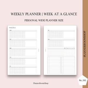 Personal Wide Weekly Insert, Personal Wide Inserts, Personal Wide Planner Printable Inserts, Weekly Grid, Personal Wide Ring Inserts Grid