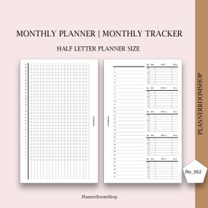 Half size yearly habit tracker, Monthly, Weekly, Daily printable tracker, Half Letter planner size, Cleanings tracker, Self care tracker
