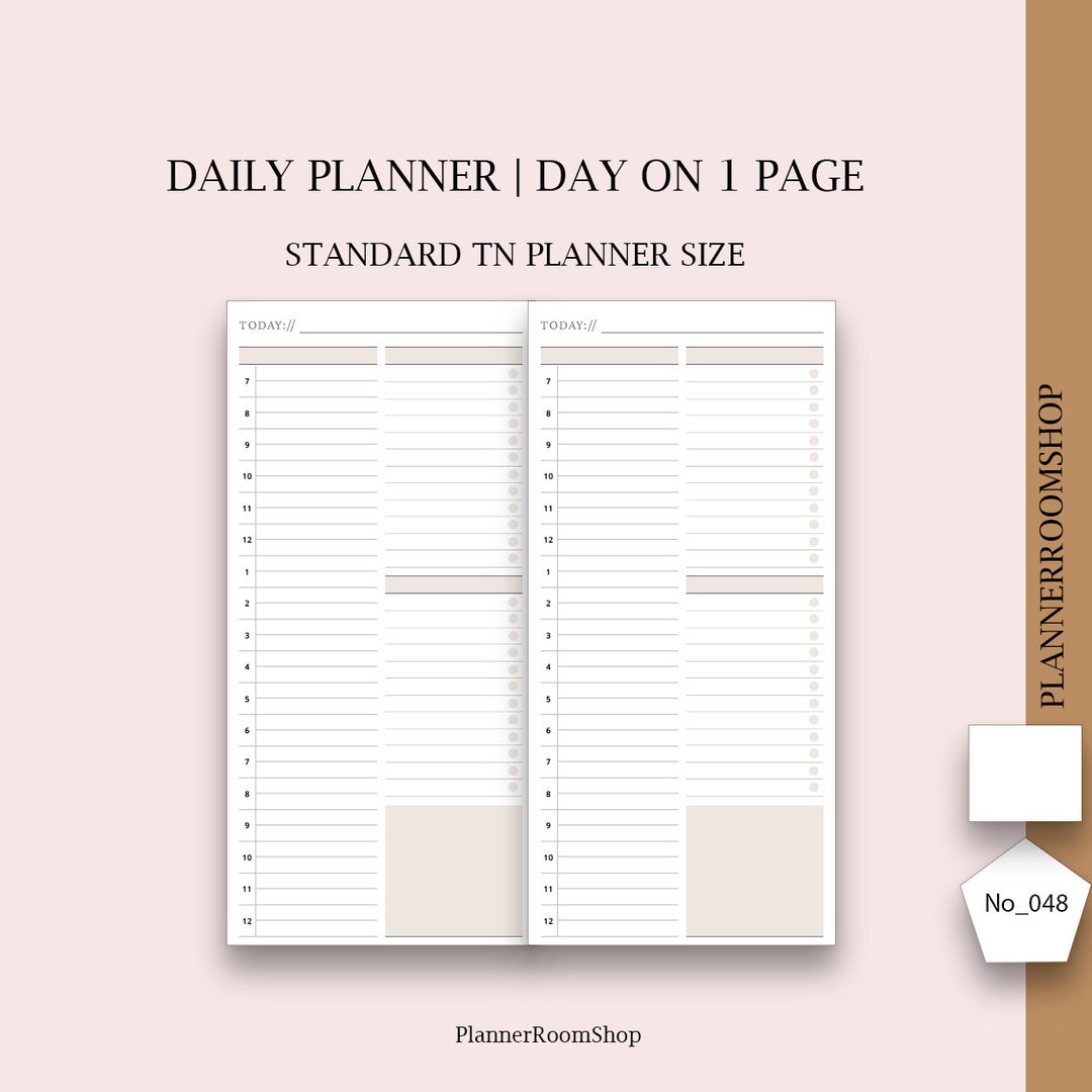 Standard TN, Printable Daily Template, Minimalist Daily Planner - Etsy