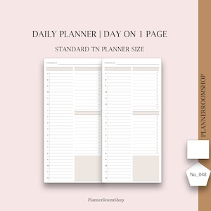 Standard TN, Printable daily template, Minimalist daily planner