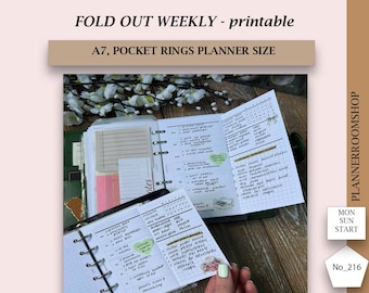 Pocket Rings - Fold Out Weekly Planner, Printable Weekly Insert, Weekly Foldout Planner, Week on One Page, 216