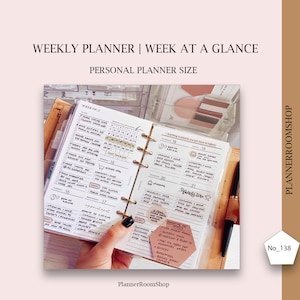 Weekly printable inserts, Personal refill, Weekly agenda, Weekly template, Weekly layout, Weekly undated planner, WO2P, 138