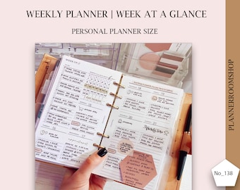 Weekly printable inserts, Personal refill, Weekly agenda, Weekly template, Weekly layout, Weekly undated planner, WO2P, 138