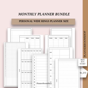 Personal Wide, Printable Monthly Planner Bundle, Minimal Planner Inserts PDF, Habit Tracker, Weekly Layout Download Planner Kit, 213