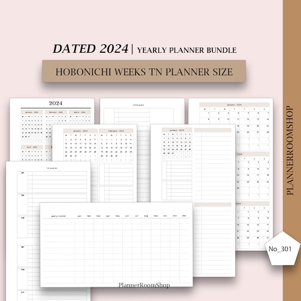 DATUM 2024 Printbaar, Hobonichi weken TN Jaarplannerbundel Jaaroverzicht 2024 Toekomstige logkalender, Jaar in één oogopslag, 301