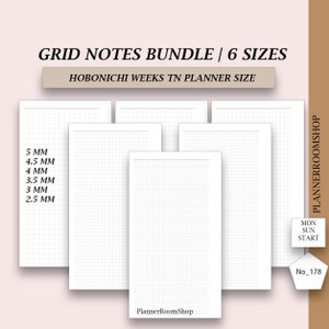 Printable notes inserts | Hobonichi weeks TN planner size | Notes grid layout | Notes planner bundle | 6 pdf files printable refill, 178