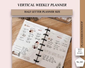 Weekly spread template, Happy Planner Mini, Printable weekly inserts, Minimalist weekly planner, Week on 2 pages refill, 081