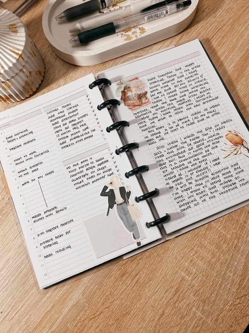 Day on 2 Pages Printable Planner, Rings Planner Size, Daily Journaling ...