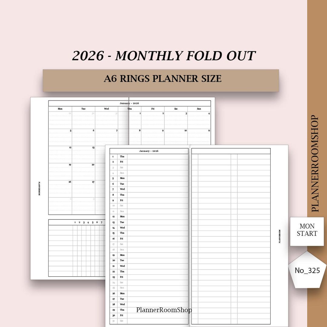 Printable 2026 Monthly 2-fold Out Inserts, A6 Planner Refills, Dated ...
