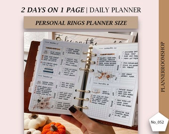 2 days on 1 page planner for Personal printables inserts, Daily checklist planner, Filofax daily inserts, Minimalist daily planner, 052