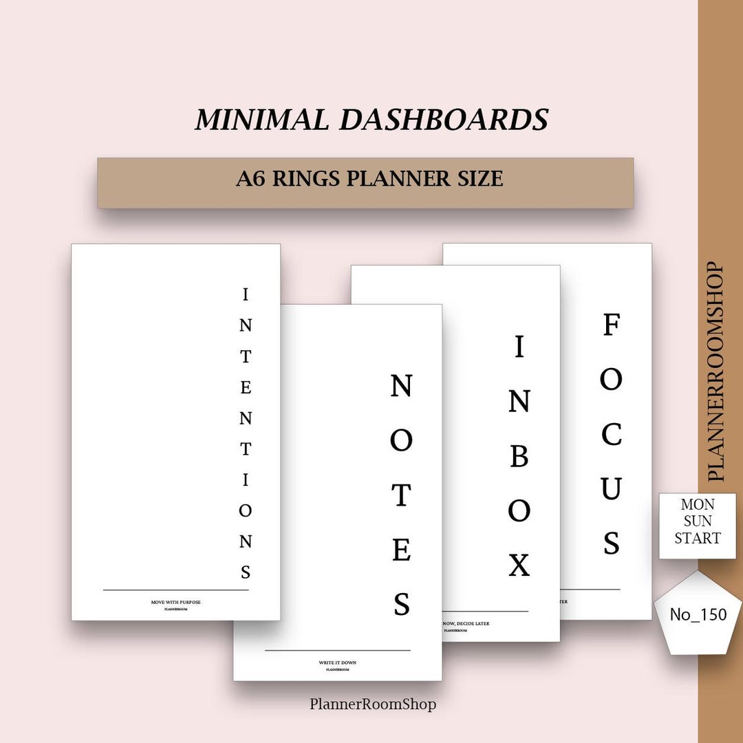 A6 Rings, Printable Planner Dashboards, Inbox and Notes Pages, Minimal ...