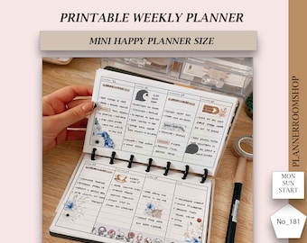 Planificador semanal para TDAH imprimible con horario y tareas semanales, inserciones Mini Happy Planner, 181