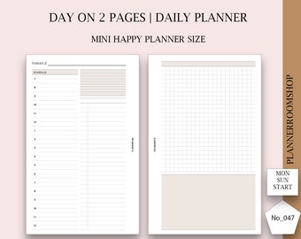 Mini Happy Planner Daily Inserts, Undated Day On 2 Pages, Printable Planner Inserts, Day Planner, Timed Schedule, To Do, DO1P, 047