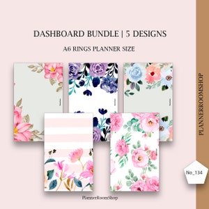 Floral dashboard, Watercolor floral, Vellum, Acetate printable, Floral printable, A6 size, Printable dashboard, Printable paper, 134