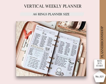 Minimal Vertical weekly planner, Week at a glance, Weekly agenda, Minimalist weekly template, Printable planner, A6 planner pdf, 021