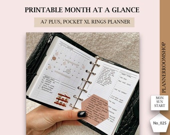 Monthly printable calendar, A7 plus, Pocket XL, Undated monthly overview, Monthly template, Digital monthly plan, Minimal monthly, 025