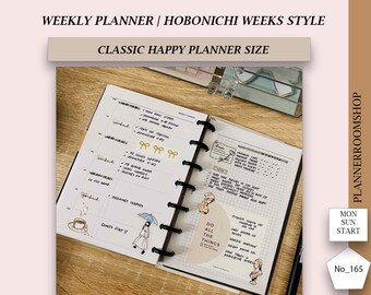 ADHD Printable weekly planner, Minimal Hobonichi style, Classic Happy Planner size, ADHD adult organizer, 165