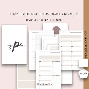 Paquete de configuración de planificador, Organización del planificador, Índice, Agregar al planificador, Paquete de planificador imprimible, PDF minimalista, Media carta, 153