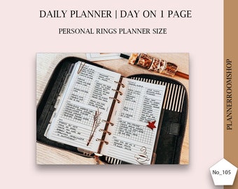 Daily Day on 1 page, Personal Planner Inserts, Daily Schedule Daily To Do List, Daily Hourly Schedule, Day Planner, 105