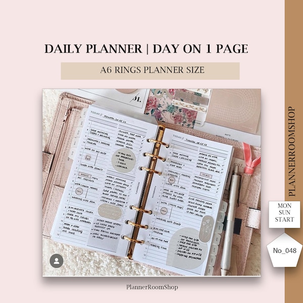 Daily Planner Pages A6 Inserts, Undated Daily Organizer Printable, To do List, Vertical Day Planner, Day on 1 Page, Daily Schedule, 048