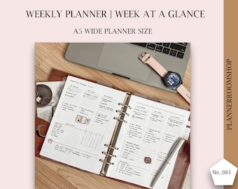 Undated Weekly Planner, A5 wide Planner Inserts, Weekly Schedule Template, Printable Weekly Calendarб 083